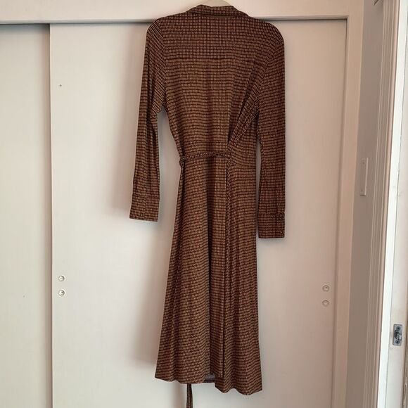 L.K. BENNETT Enya Brown Print Jersey Long Sleeve Collared Wrap Dress Size 12 - Picture 4 of 8